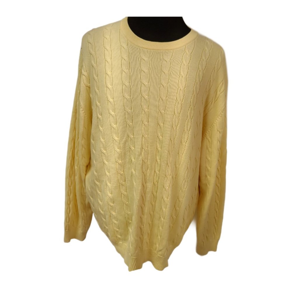 Vtg Duck Head Mens XXL Light Yellow Cable Knit Crew Neck Cotton Sweater 90s